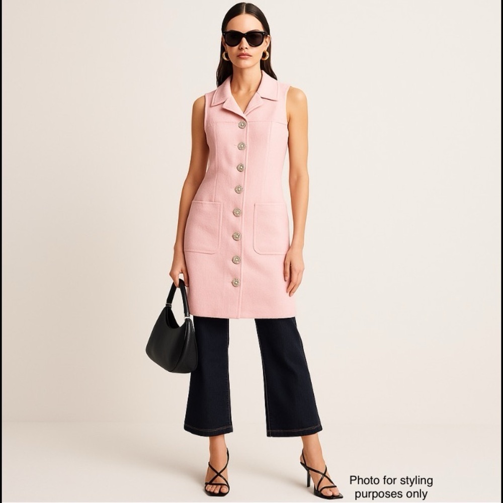 Pink Sleeveless Dress Button Front Silver Buttons Vintage Vibes Mod Squad